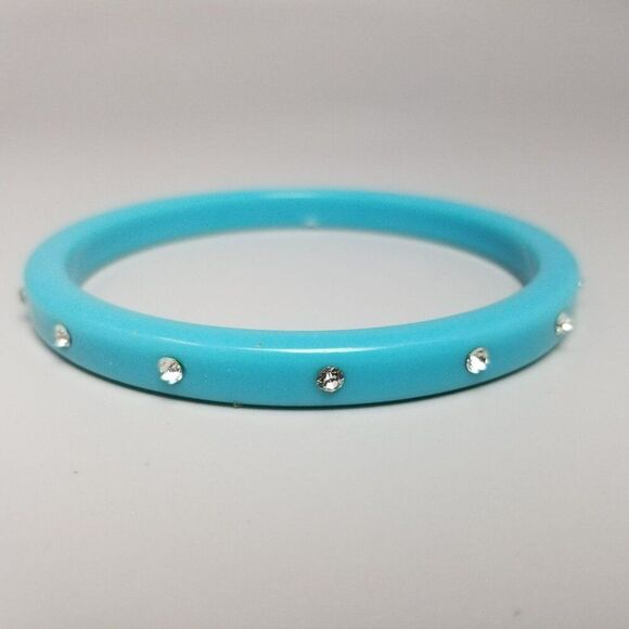 Vintage Blue Plastic Bangle Bracelet With Rhinestones, Retro Stacking Estate - Picture 5 of 6